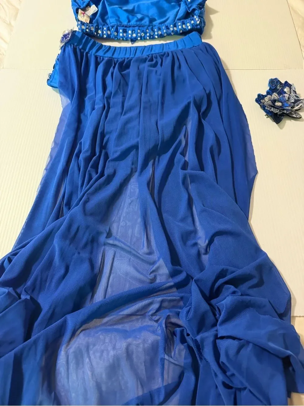 Glamour solo dance costume 2 piece embellished blue SA-Small adult